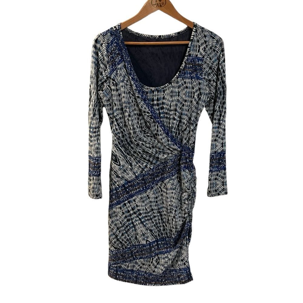 Plenty by Tracy Reese/Anthropologie Long Sleeve Blue Print Faux Wrap Knee-Length